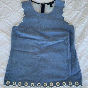 J Crew Chambray Scallop Top Grommets Blue